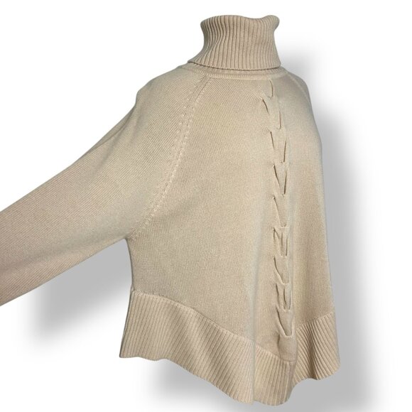 NWT Plush Cashmere Cream Turtleneck Oversized Tenn Cable Poncho Sweater Sz S - Picture 6 of 10